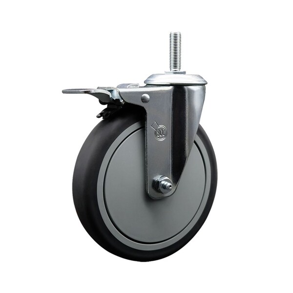 6 Inch Thermoplastic  Rubber Wheel Swivel 58 Inch Threaded Stem Caster Total Lock Brake SCC